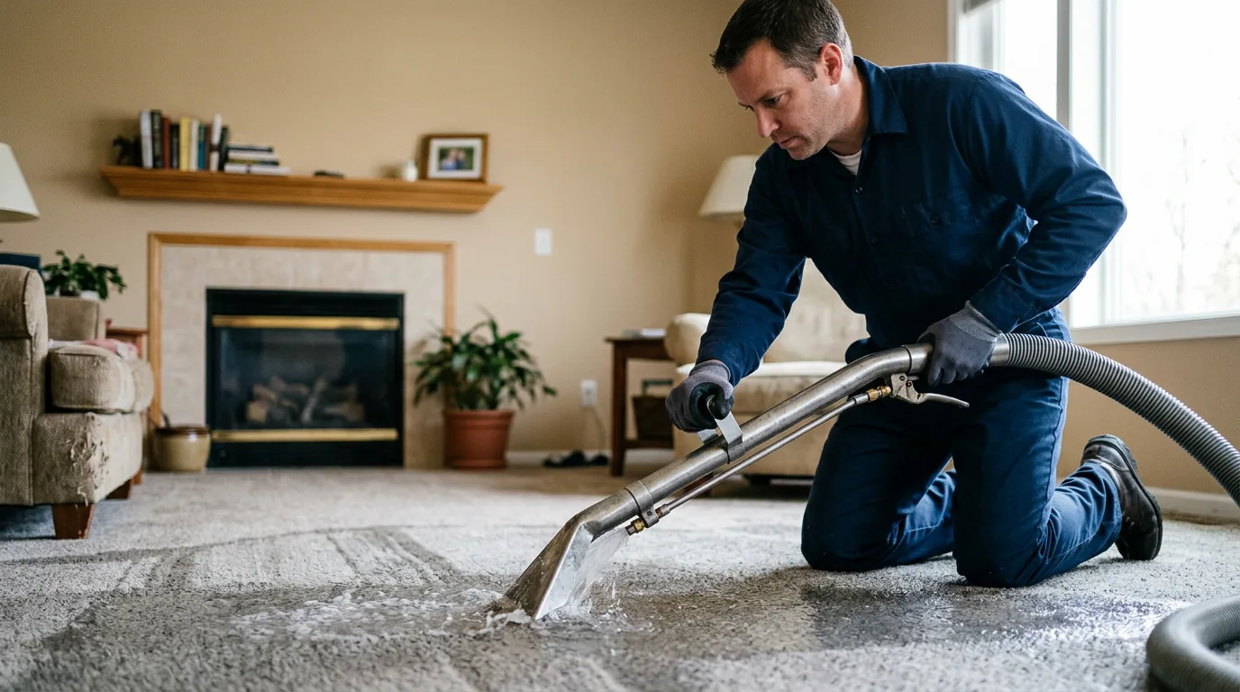 Water damage restoration technician working near Mapleton, IL